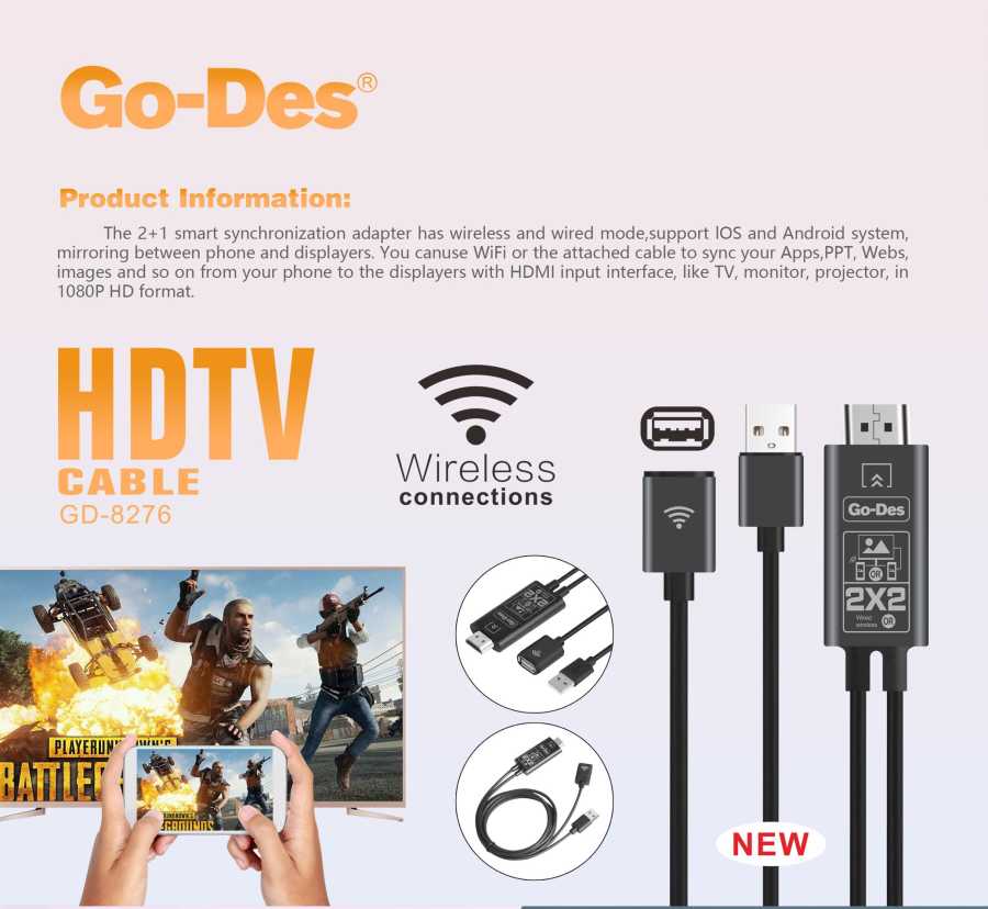 Go Des GD-8276 Wireless Display Dongle Phone Full HDTV Kablo